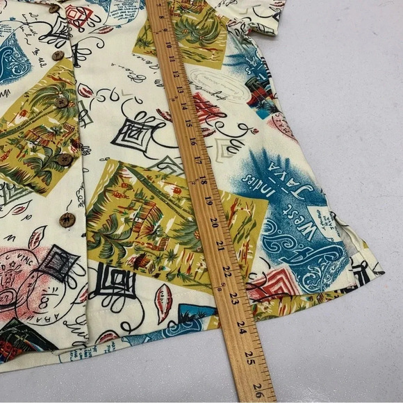 Havana Jacks Cafe Shirt Blouse Woman Medium Novelty Print Short Sleeve Tropical - Picture 12 of 12